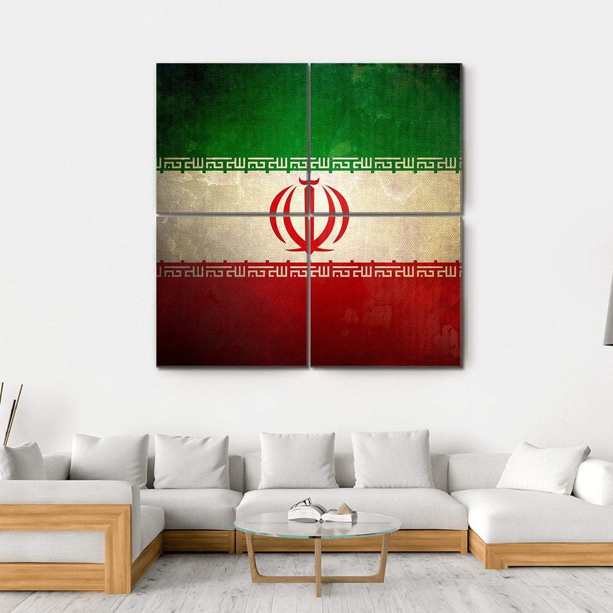 Grunge Iran Flag Canvas Wall Art-4 Square-Gallery Wrap-17" x 17"-Tiaracle