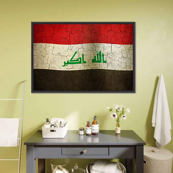 Iraq Flag Canvas Wall Art-1 Piece-Floating Frame-24" x 16"-Tiaracle