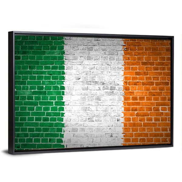 Ireland Flag On Brick Wall Canvas Wall Art-3 Horizontal-Gallery Wrap-25" x 16"-Tiaracle