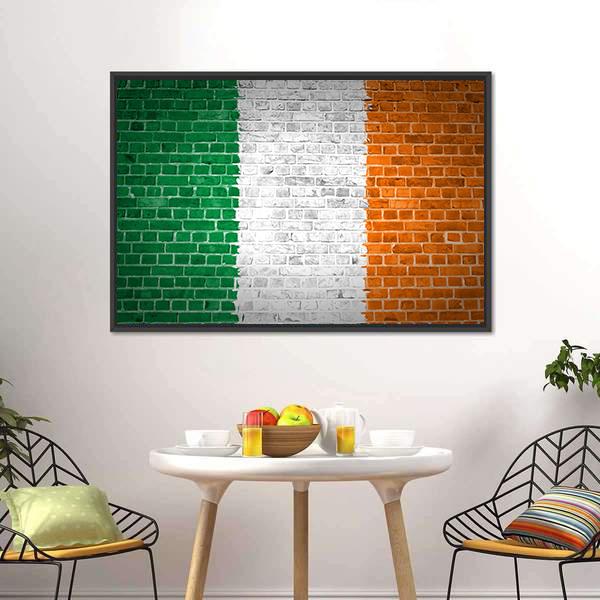 Ireland Flag On Brick Wall Canvas Wall Art-3 Horizontal-Gallery Wrap-25" x 16"-Tiaracle