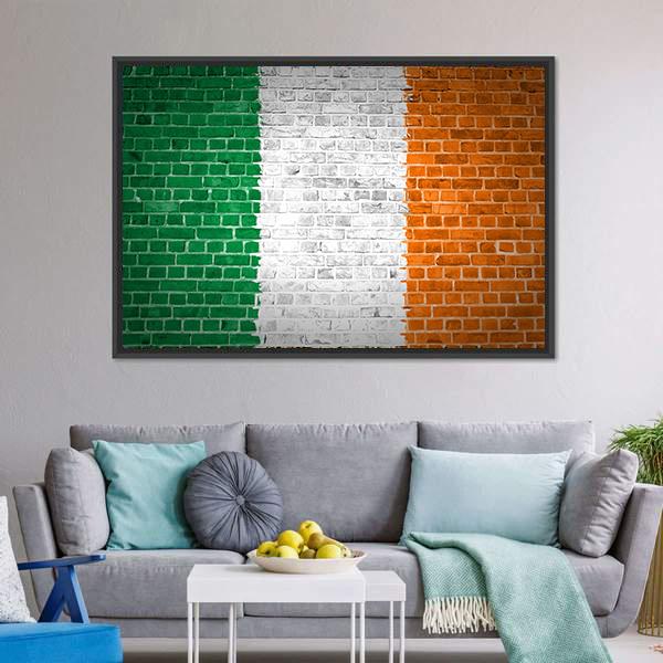 Ireland Flag On Brick Wall Canvas Wall Art-3 Horizontal-Gallery Wrap-25" x 16"-Tiaracle