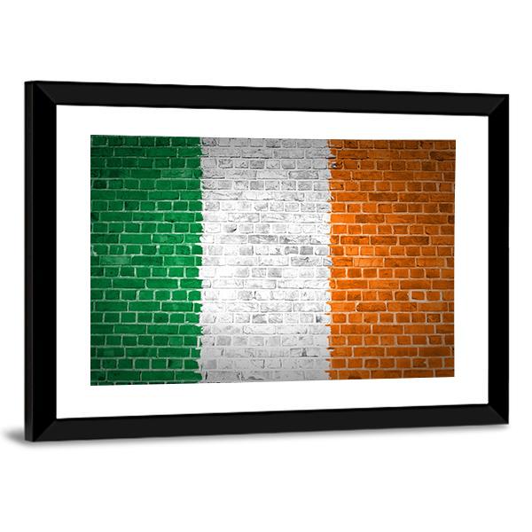 Ireland Flag On Brick Wall Canvas Wall Art-3 Horizontal-Gallery Wrap-25" x 16"-Tiaracle
