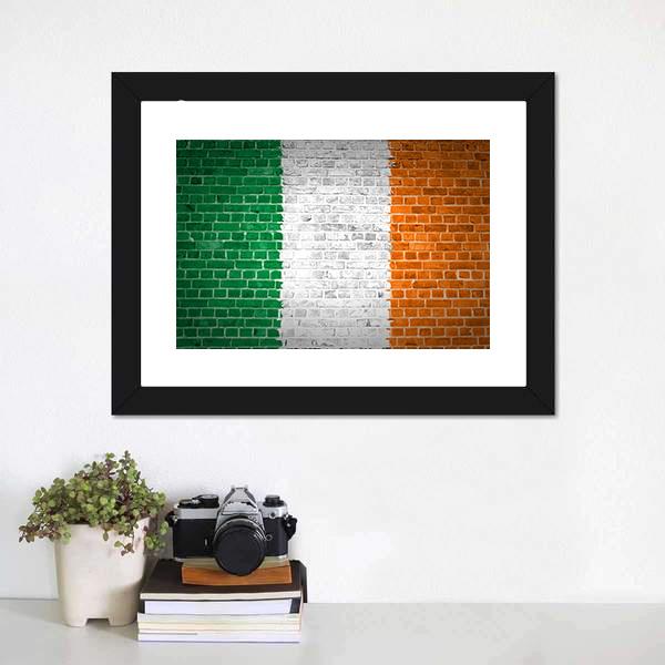Ireland Flag On Brick Wall Canvas Wall Art-1 Piece-Framed Print-20" x 16"-Tiaracle