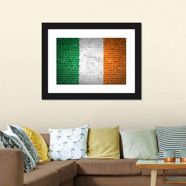 Ireland Flag On Brick Wall Canvas Wall Art-3 Horizontal-Gallery Wrap-25" x 16"-Tiaracle