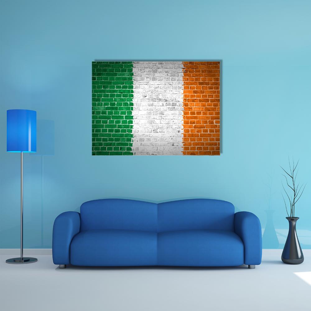 Ireland Flag On Brick Wall Canvas Wall Art-1 Piece-Gallery Wrap-48" x 32"-Tiaracle