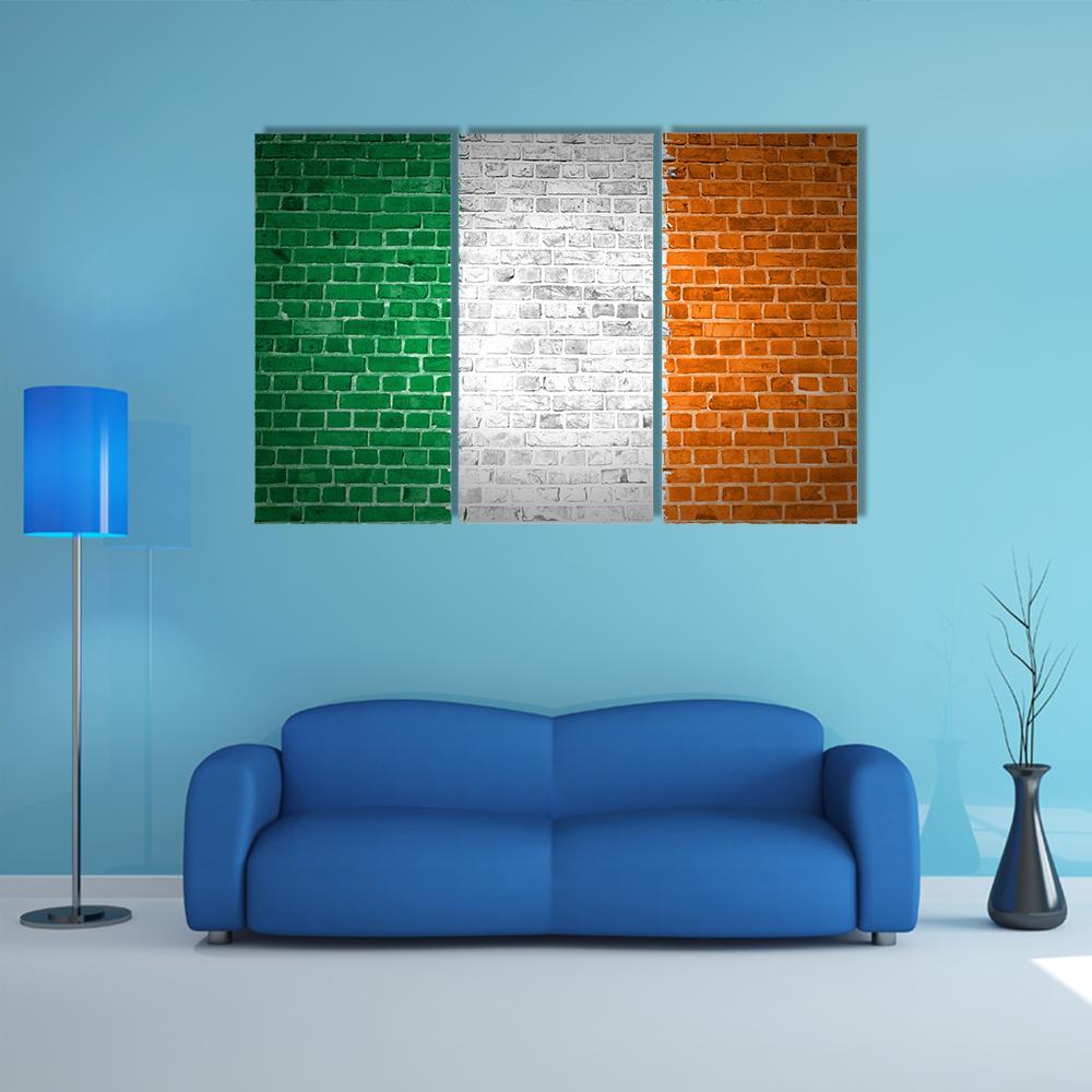 Ireland Flag On Brick Wall Canvas Wall Art-5 Star-Gallery Wrap-62" x 32"-Tiaracle