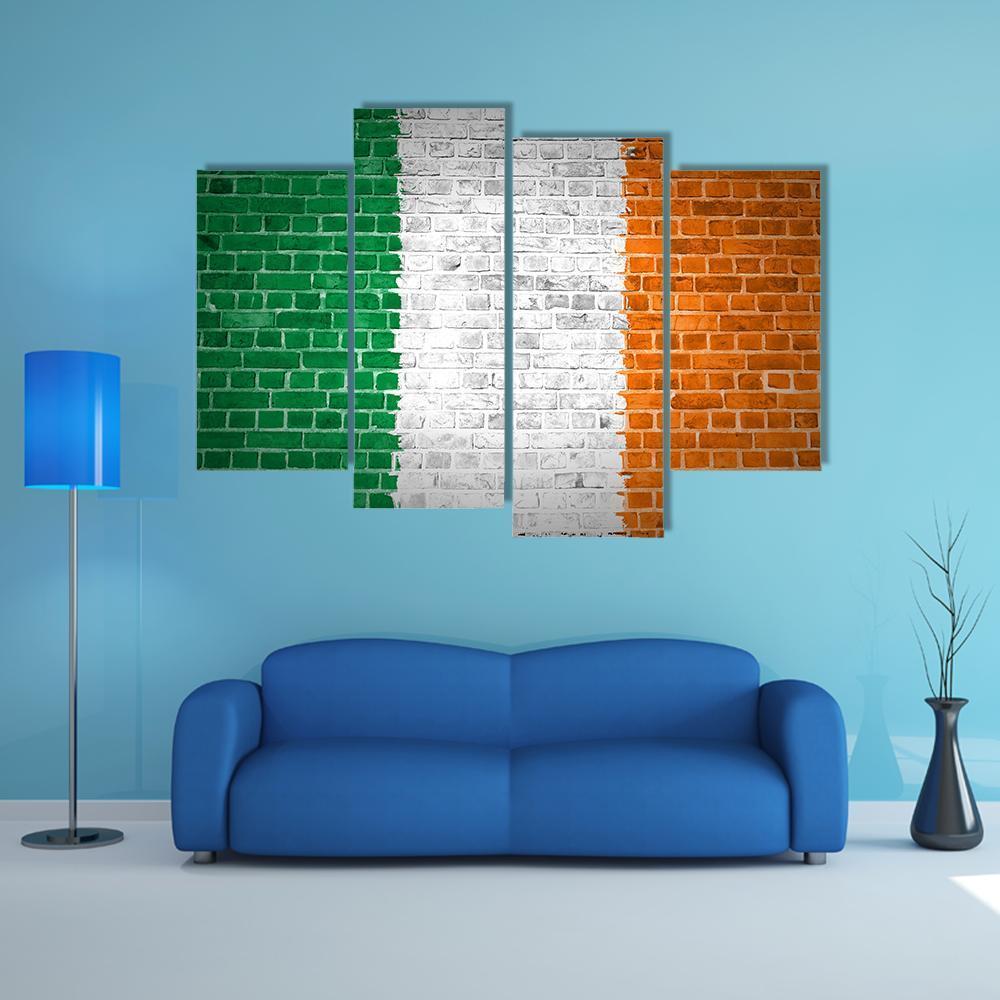 Ireland Flag On Brick Wall Canvas Wall Art-4 Pop-Gallery Wrap-50" x 32"-Tiaracle