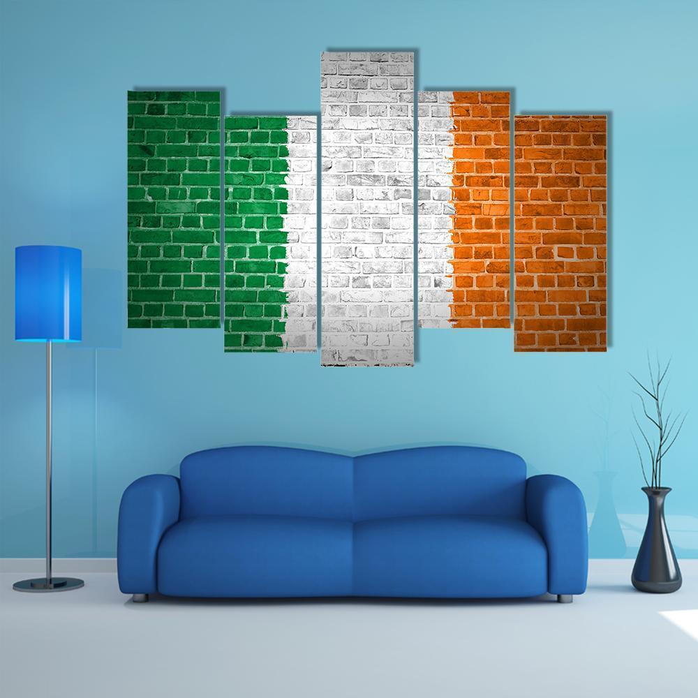 Ireland Flag On Brick Wall Canvas Wall Art-5 Pop-Gallery Wrap-47" x 32"-Tiaracle