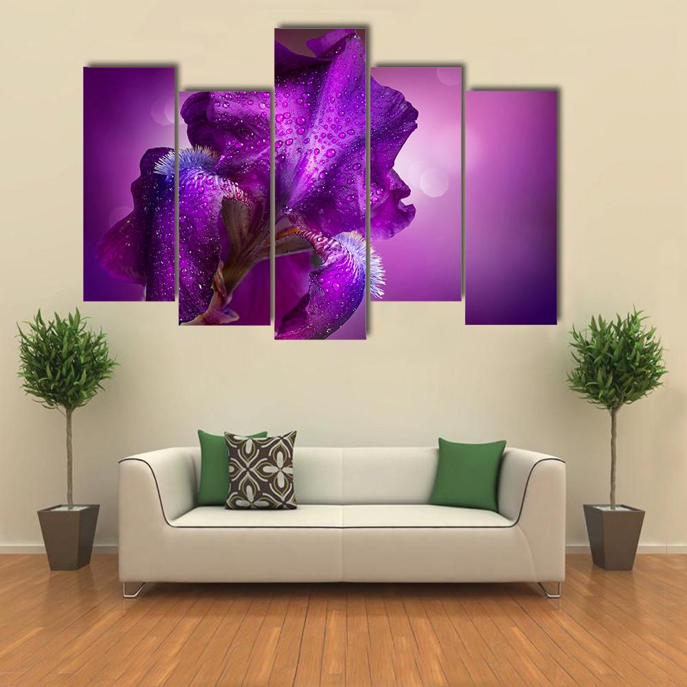 Iris Flowers Canvas Wall Art-5 Pop-Gallery Wrap-32" x 21"-Tiaracle