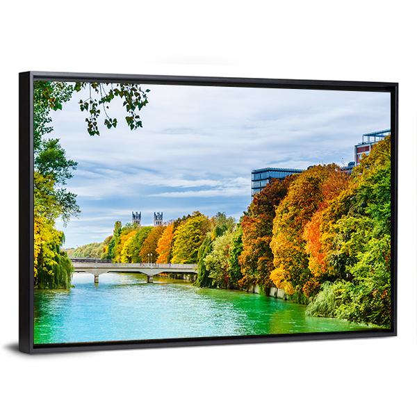Isar River In Autumn Canvas Wall Art-3 Horizontal-Gallery Wrap-25" x 16"-Tiaracle