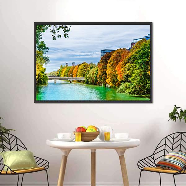 Isar River In Autumn Canvas Wall Art-3 Horizontal-Gallery Wrap-25" x 16"-Tiaracle