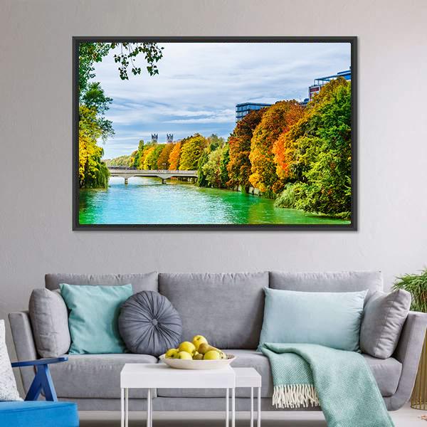 Isar River In Autumn Canvas Wall Art-3 Horizontal-Gallery Wrap-25" x 16"-Tiaracle