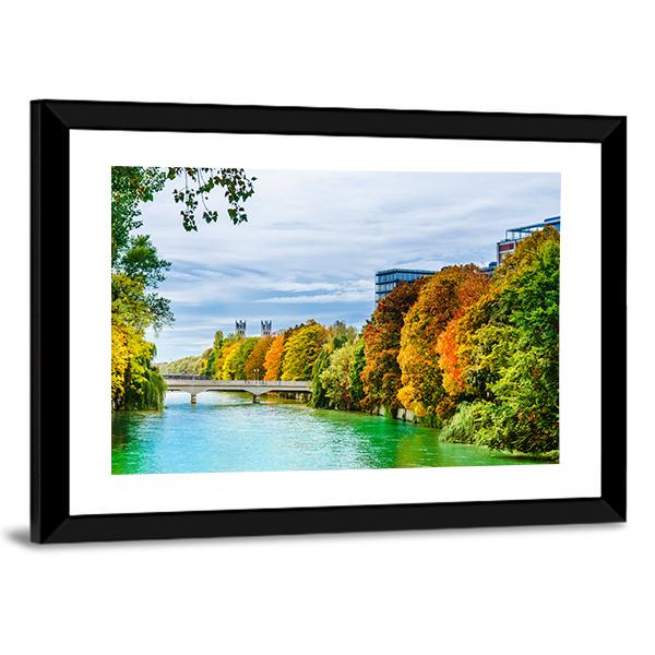 Isar River In Autumn Canvas Wall Art-3 Horizontal-Gallery Wrap-25" x 16"-Tiaracle