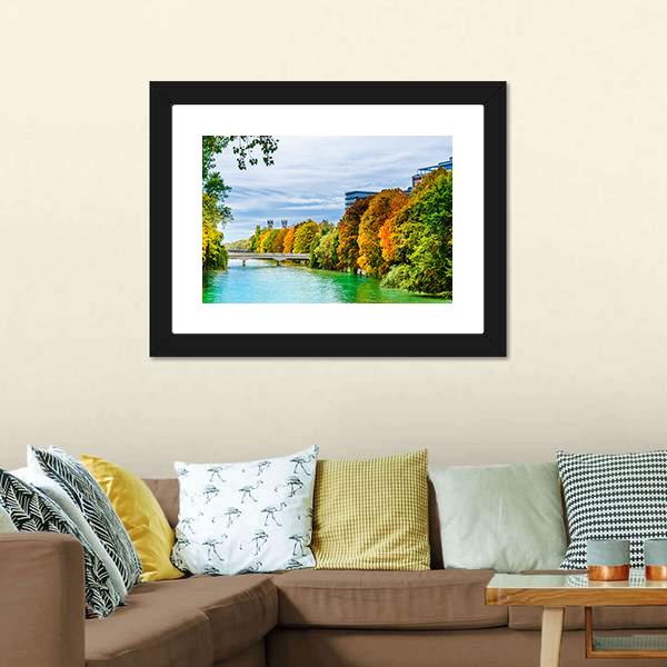 Isar River In Autumn Canvas Wall Art-3 Horizontal-Gallery Wrap-25" x 16"-Tiaracle