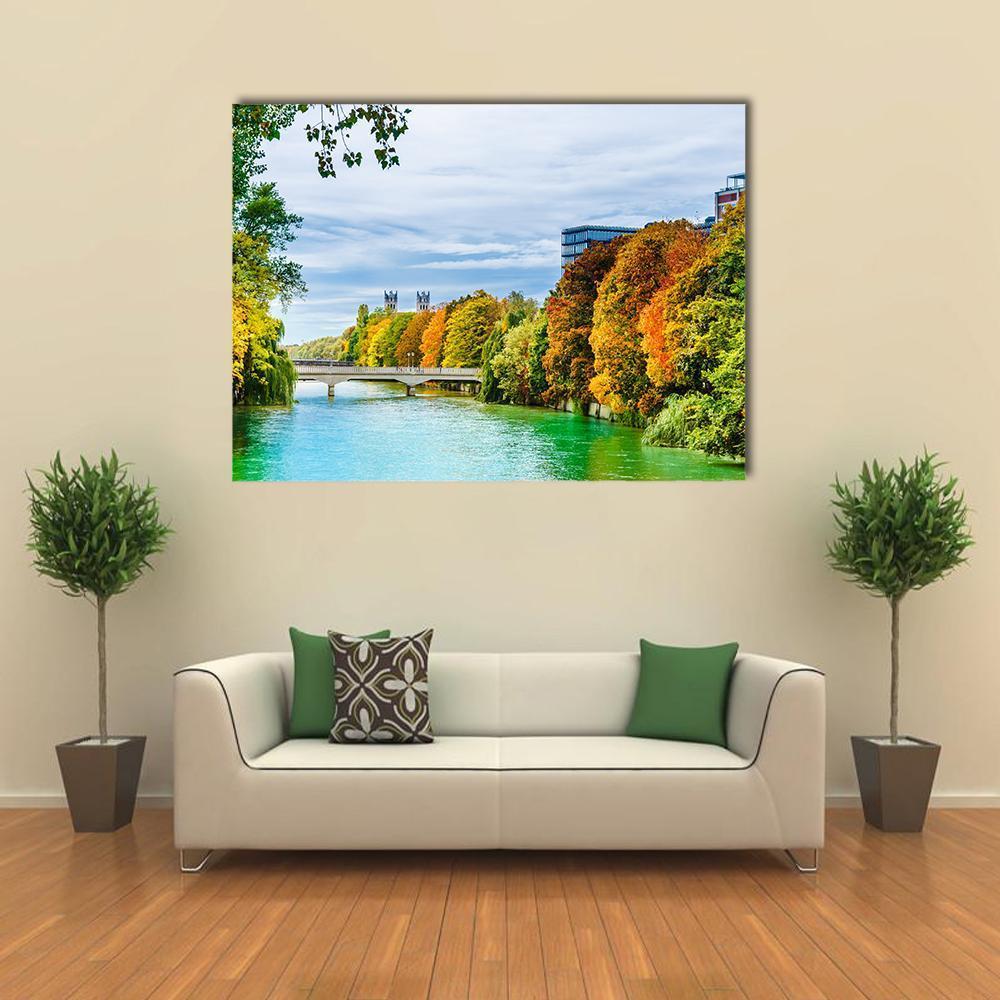 Isar River In Autumn Canvas Wall Art-1 Piece-Gallery Wrap-48" x 32"-Tiaracle