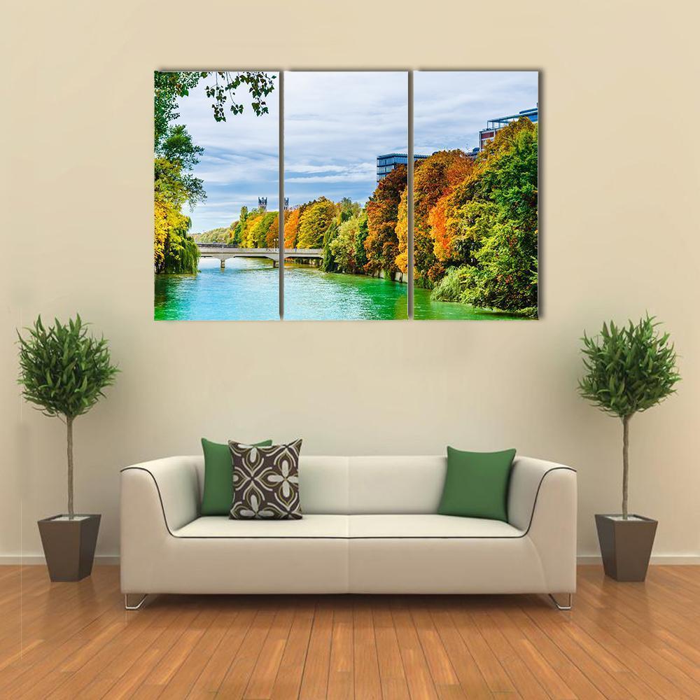 Isar River In Autumn Canvas Wall Art-3 Horizontal-Gallery Wrap-37" x 24"-Tiaracle
