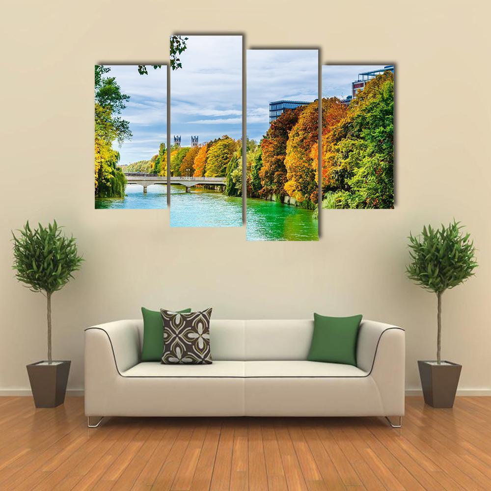 Isar River In Autumn Canvas Wall Art-4 Pop-Gallery Wrap-50" x 32"-Tiaracle