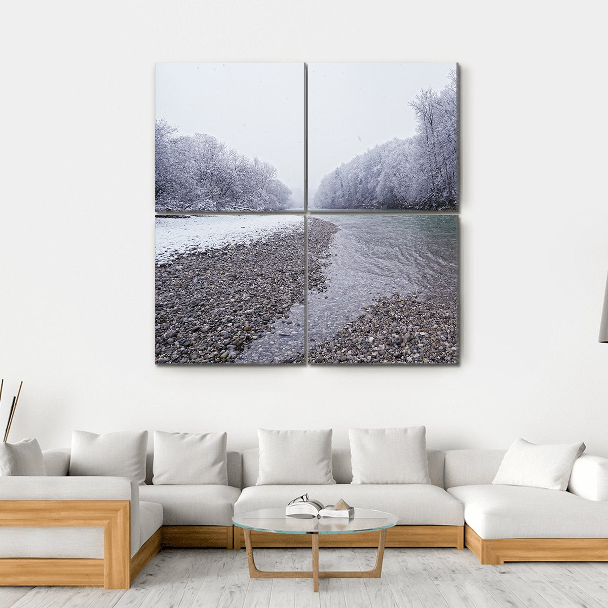 Isar River In Winter Canvas Wall Art-4 Square-Gallery Wrap-17" x 17"-Tiaracle