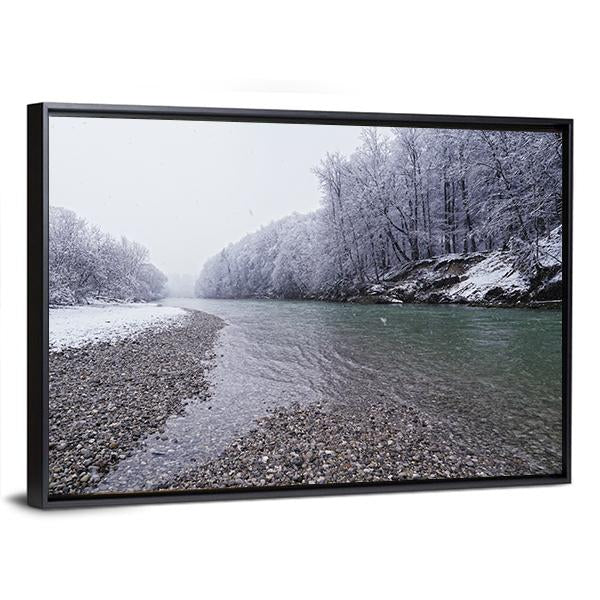 Isar River In Winter Canvas Wall Art-3 Horizontal-Gallery Wrap-25" x 16"-Tiaracle