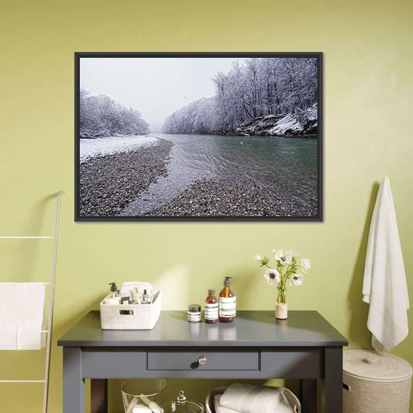 Isar River In Winter Canvas Wall Art-1 Piece-Floating Frame-24" x 16"-Tiaracle