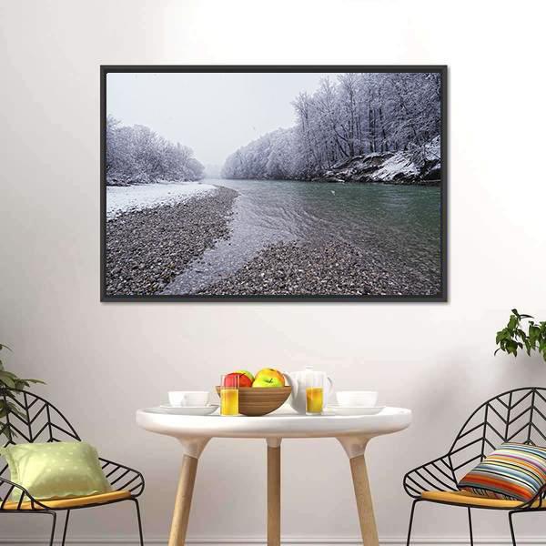 Isar River In Winter Canvas Wall Art-3 Horizontal-Gallery Wrap-25" x 16"-Tiaracle