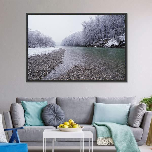 Isar River In Winter Canvas Wall Art-3 Horizontal-Gallery Wrap-25" x 16"-Tiaracle