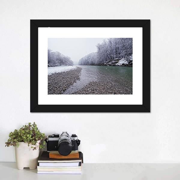 Isar River In Winter Canvas Wall Art-1 Piece-Framed Print-20" x 16"-Tiaracle