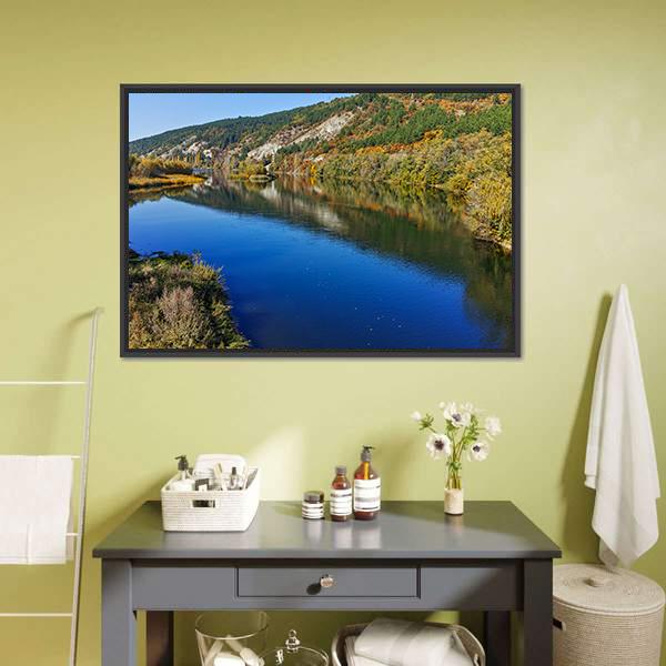 Iskar River In Autumn Canvas Wall Art-1 Piece-Floating Frame-24" x 16"-Tiaracle