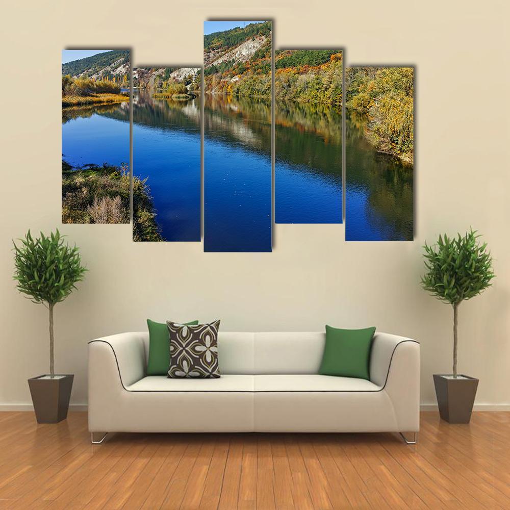 Iskar River In Autumn Canvas Wall Art-5 Pop-Gallery Wrap-47" x 32"-Tiaracle