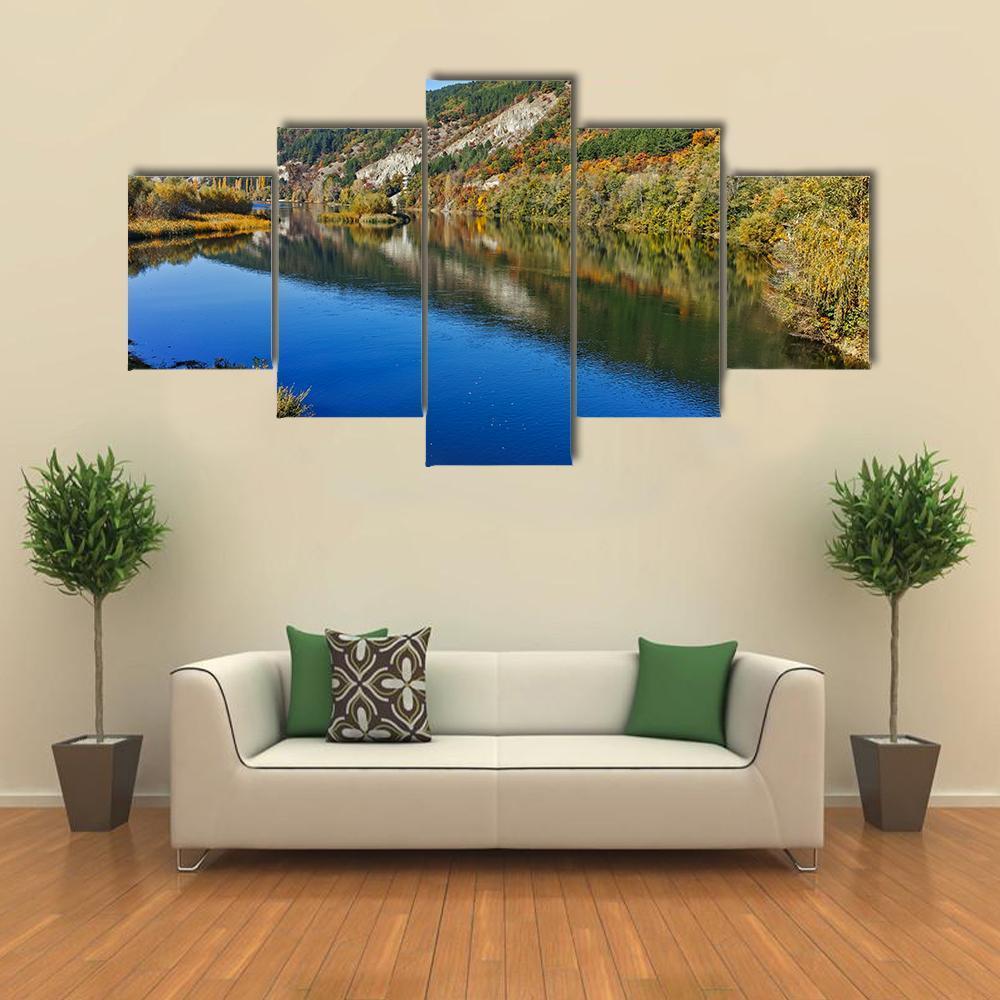 Iskar River In Autumn Canvas Wall Art-5 Star-Gallery Wrap-62" x 32"-Tiaracle