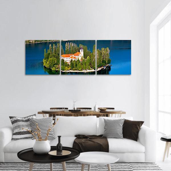 Island On River Krka Panoramic Canvas Wall Art-3 Piece-25" x 08"-Tiaracle