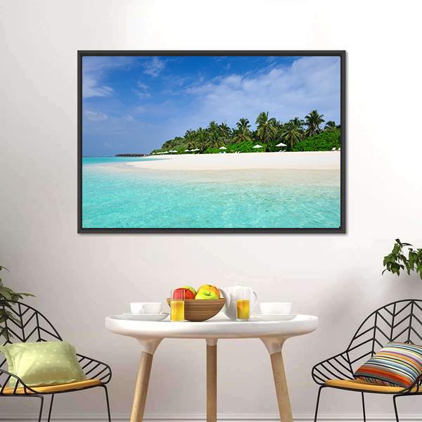Island Beach At Maldives Canvas Wall Art-3 Horizontal-Gallery Wrap-25" x 16"-Tiaracle