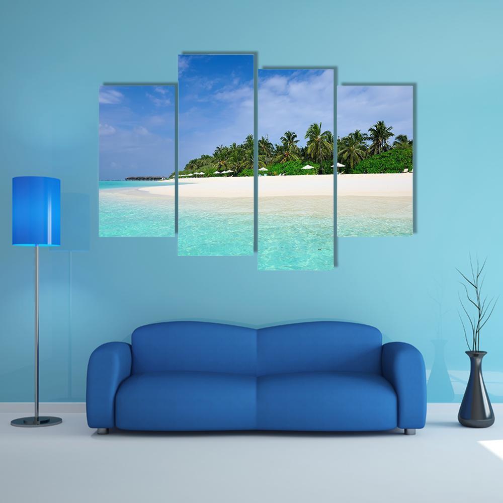 Island Beach At Maldives Canvas Wall Art-4 Pop-Gallery Wrap-50" x 32"-Tiaracle