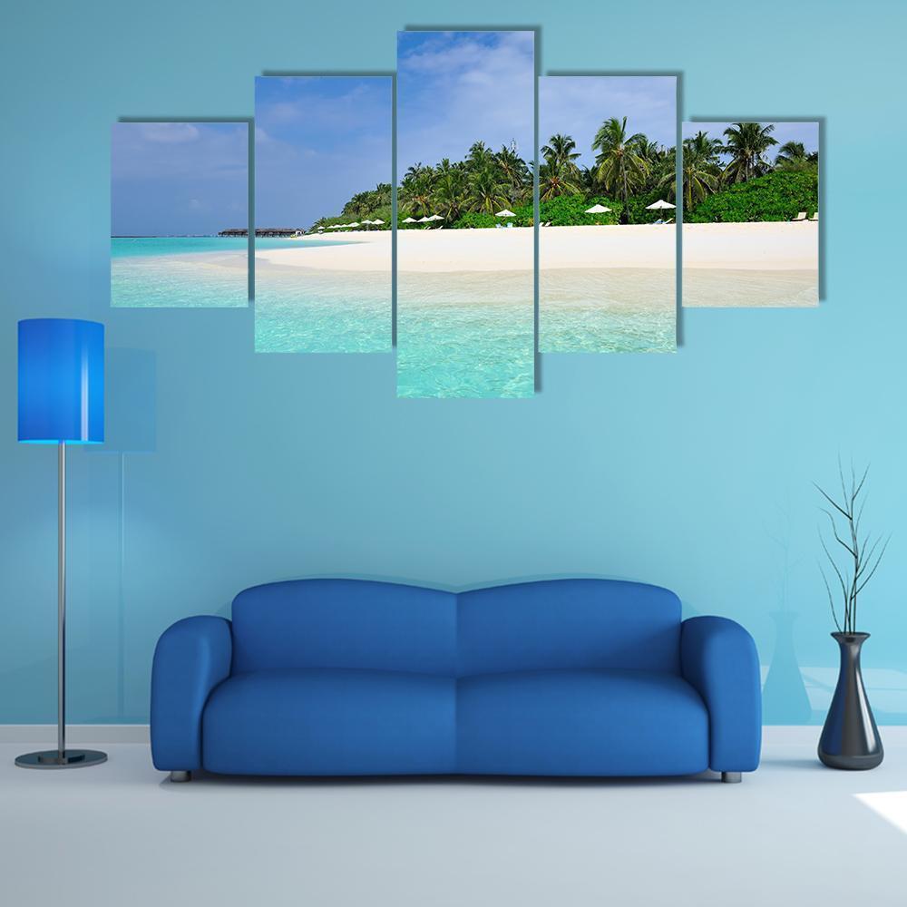 Island Beach At Maldives Canvas Wall Art-4 Pop-Gallery Wrap-50" x 32"-Tiaracle