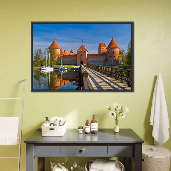 Island Castle In Trakai Canvas Wall Art-1 Piece-Floating Frame-24" x 16"-Tiaracle
