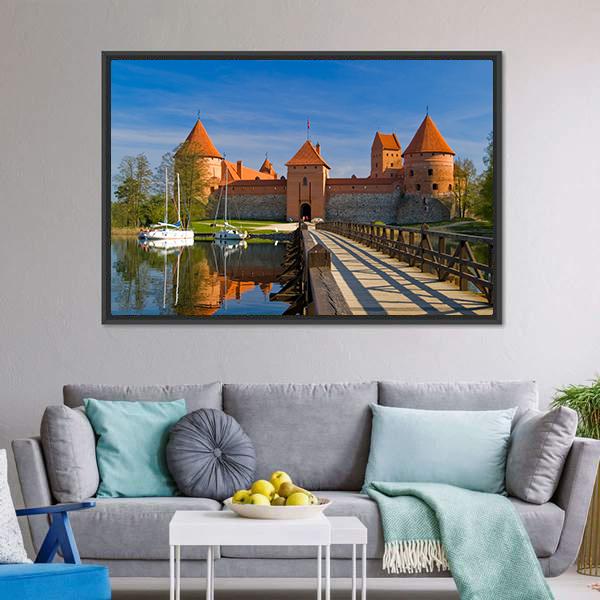 Island Castle In Trakai Canvas Wall Art-3 Horizontal-Gallery Wrap-25" x 16"-Tiaracle