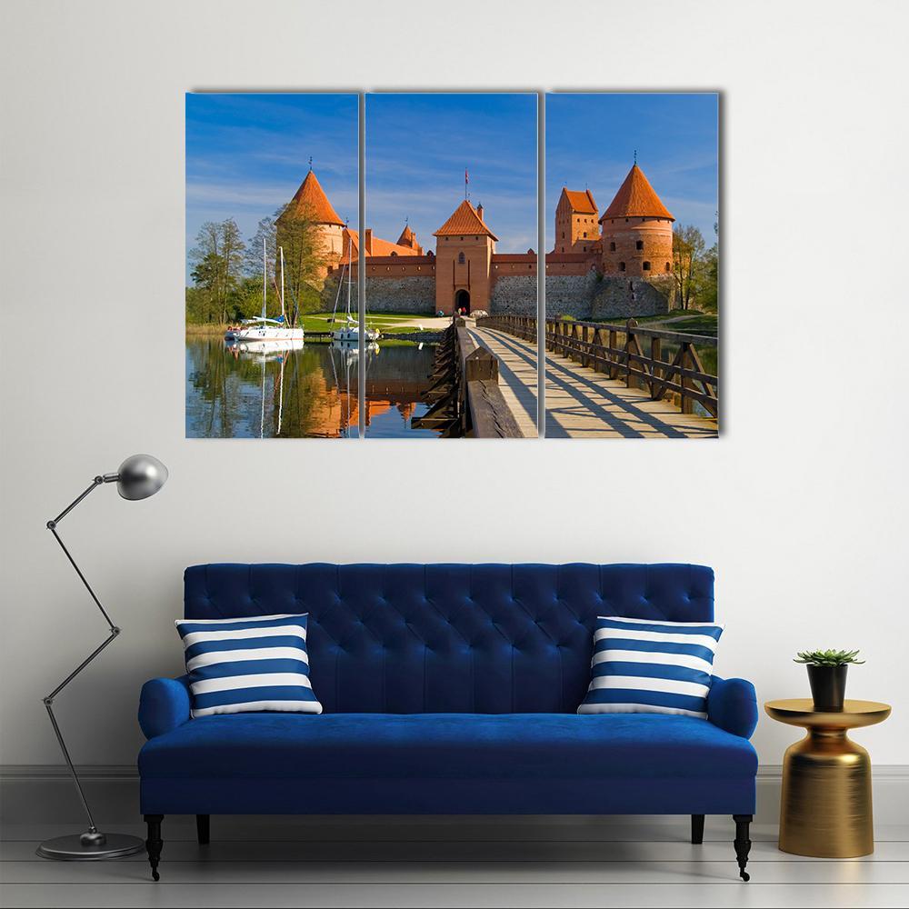 Island Castle In Trakai Canvas Wall Art-3 Horizontal-Gallery Wrap-37" x 24"-Tiaracle