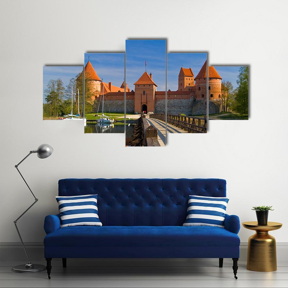 Island Castle In Trakai Canvas Wall Art-5 Star-Gallery Wrap-62" x 32"-Tiaracle