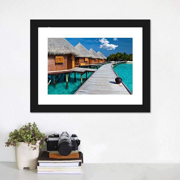 Island In Ocean In Maldives Canvas Wall Art-1 Piece-Framed Print-20" x 16"-Tiaracle