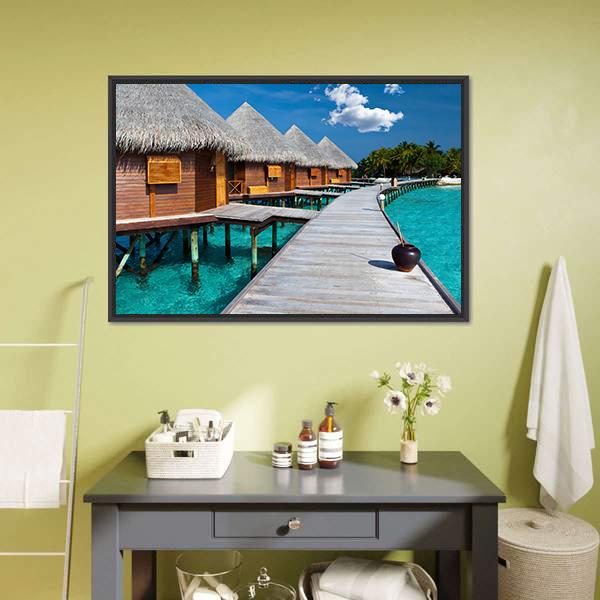 Island In Ocean In Maldives Canvas Wall Art-1 Piece-Floating Frame-24" x 16"-Tiaracle