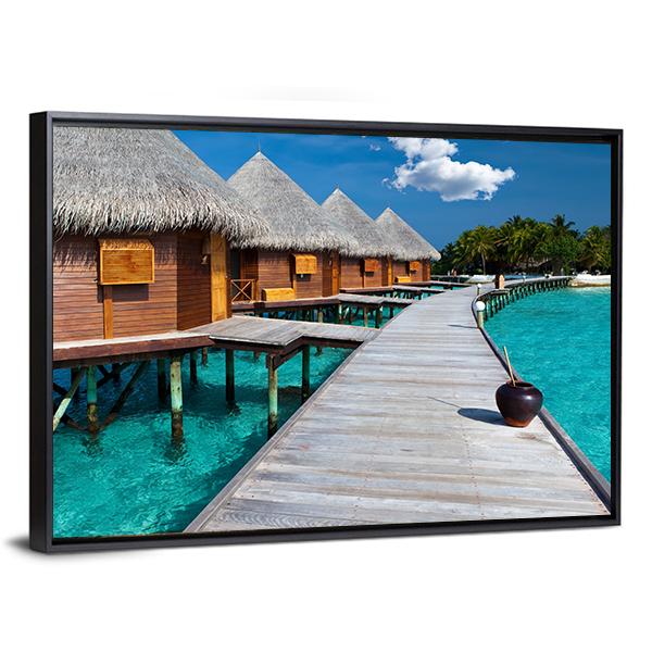 Island In Ocean In Maldives Canvas Wall Art-3 Horizontal-Gallery Wrap-25" x 16"-Tiaracle