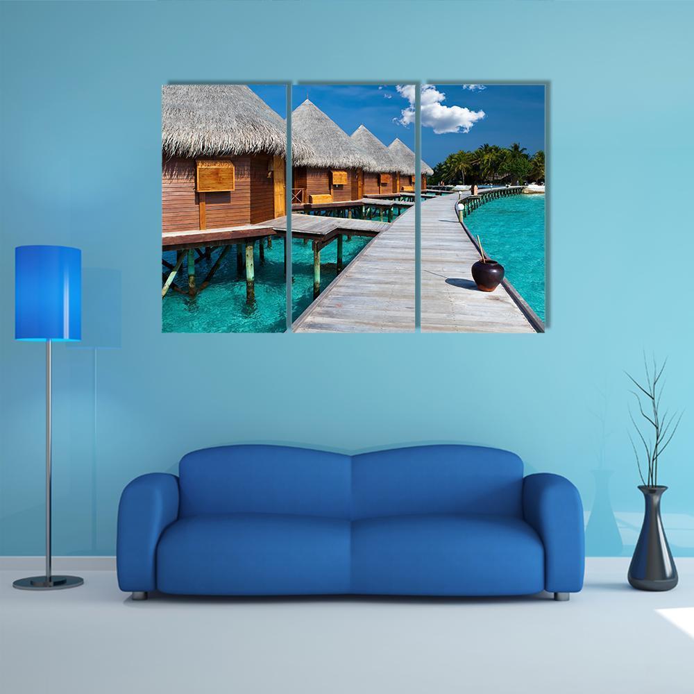 Island In Ocean In Maldives Canvas Wall Art-3 Horizontal-Gallery Wrap-37" x 24"-Tiaracle