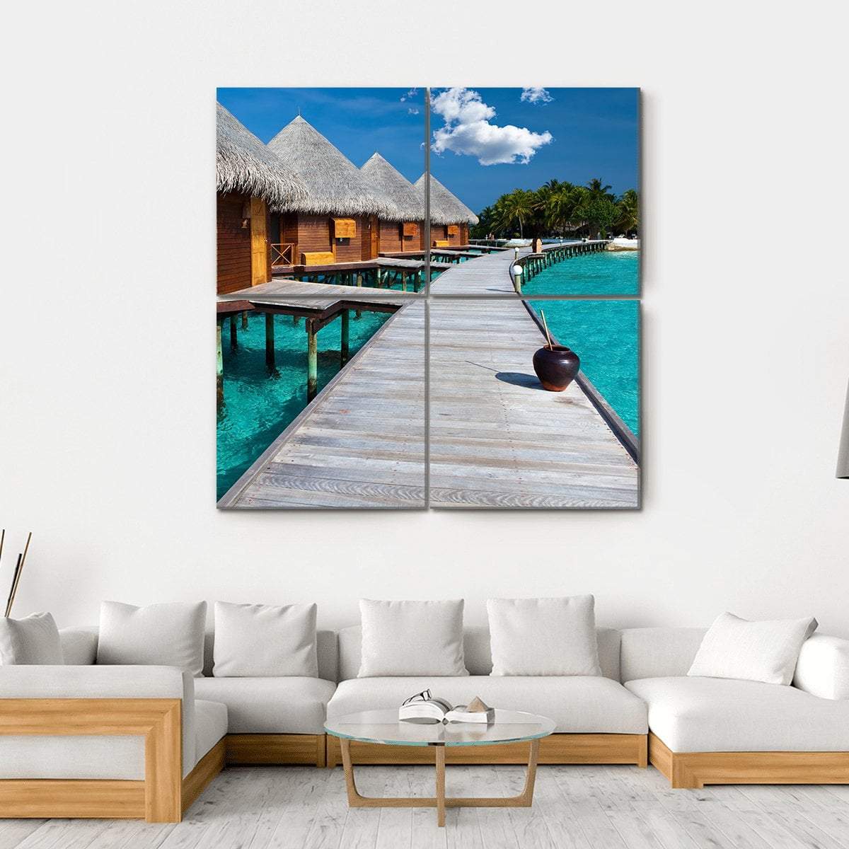 Island In Ocean In Maldives Canvas Wall Art-4 Square-Gallery Wrap-17" x 17"-Tiaracle
