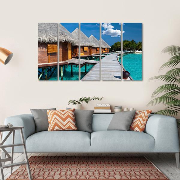Island In Ocean In Maldives Canvas Wall Art-5 Horizontal-Gallery Wrap-22" x 12"-Tiaracle