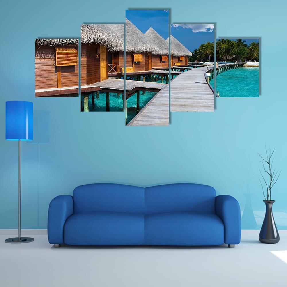 Island In Ocean In Maldives Canvas Wall Art-5 Star-Gallery Wrap-62" x 32"-Tiaracle