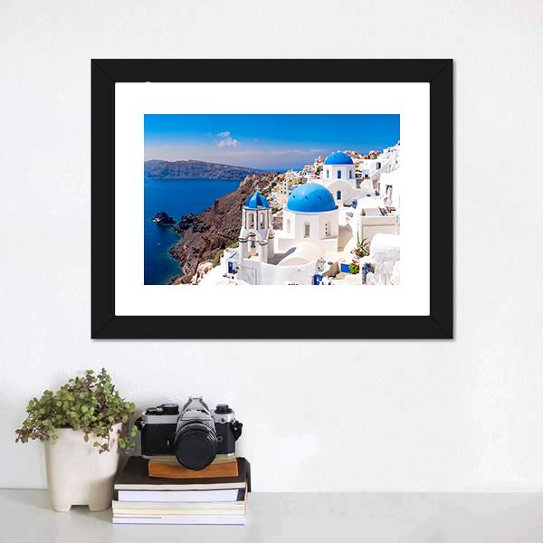 Island In Oia Santorini Canvas Wall Art-1 Piece-Framed Print-30" x 20"-Tiaracle
