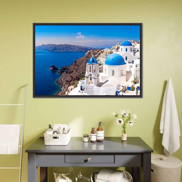 Island In Oia Santorini Canvas Wall Art-1 Piece-Floating Frame-36" x 24"-Tiaracle