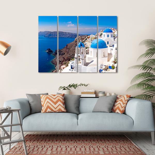 Island In Oia Santorini Canvas Wall Art-4 Horizontal-Gallery Wrap-34" x 24"-Tiaracle