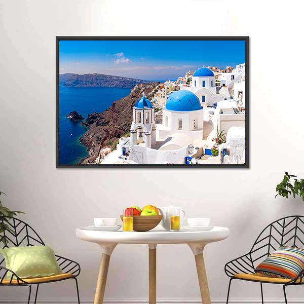 Island In Oia Santorini Canvas Wall Art-5 Horizontal-Gallery Wrap-22" x 12"-Tiaracle