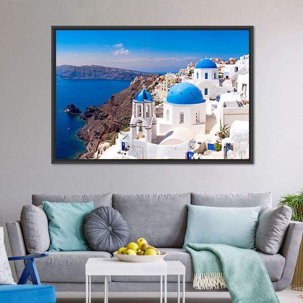 Island In Oia Santorini Canvas Wall Art-5 Horizontal-Gallery Wrap-22" x 12"-Tiaracle